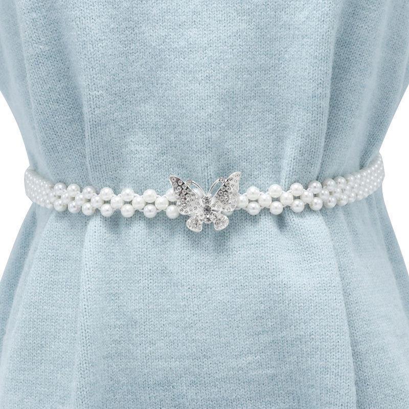 Stylish Pearl Waist Chain For Decorative Dresses Featuring Delicate Butterfly Accents And Rhinestones