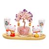 Resin Wood Cat Sculpture Feng Shui Lucky Cat Money Tree Ornament for TV Cabinet Birthday Gift