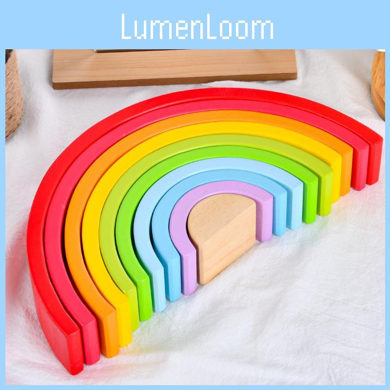 Ten Wooden Layer Rainbow Arch Block Set For Kids Educational Play Toys Gift