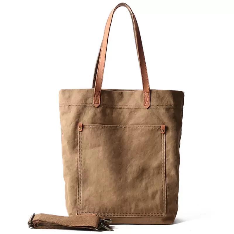 Vintage canvas genuine leather men`s tote
