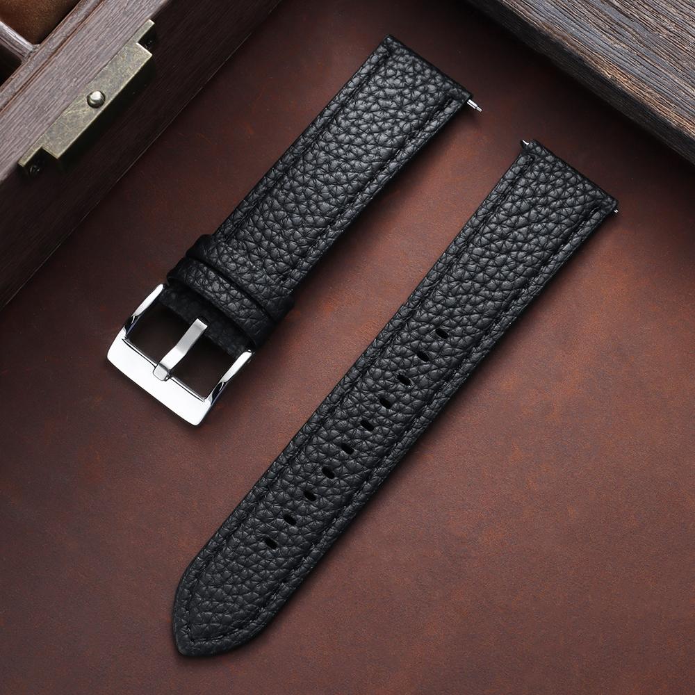 Lychee Pattern Watch Strap 18mm 20mm 22mm Soft Leather Strap for Seiko for Omega Watch Band Men Women Bracelet Waterproof Belts