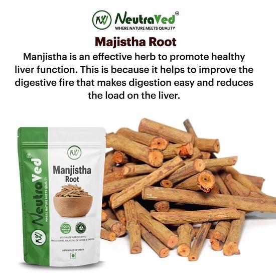 NeutraVed Manjistha Root - 100g, Organic Indian Madder, for Eating Also Face , Skin - Ayurvedic Herbs for Men and Women- 100g