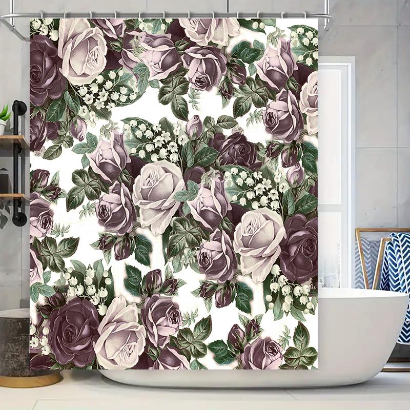 

Purple Floral Shower Curtain Victorian Vintage Bathroom Decor Fabric Waterproof Bath Mat Pink Roses Design Shabby Chic Home Acce W60H190(CM)-1 Pcs