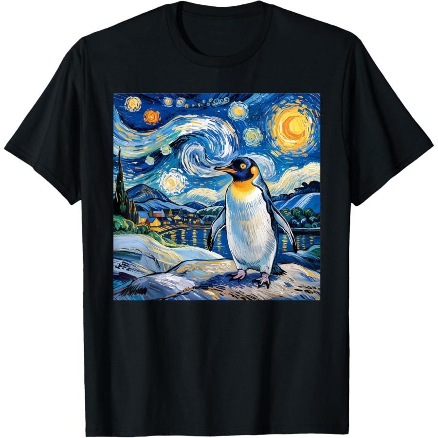Пингвин Звездная ночь Забавный пингвин Арт в стиле Ван Гога Футболка(1) S
