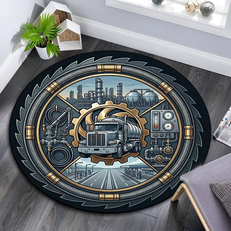 Industrial Gear Truck Round Area Rug Under Office Chairs Bedroom Living Room Home Decor