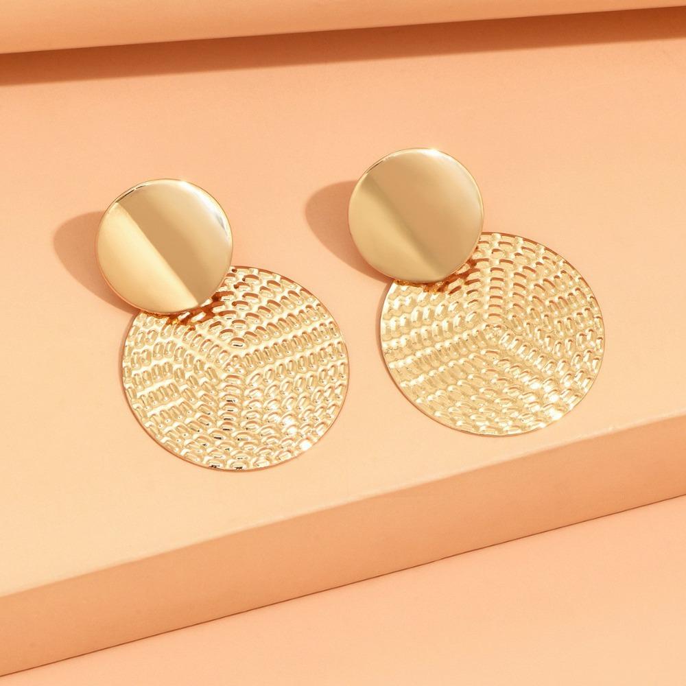 Personality Exaggerate Gold Color Geometric Large Disc Stud Earrings for Women Banquet Dance Party Fashion Temperament Jewelry