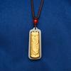Gold-Inlaid Jade Dragon & Phoenix Pillar Pendant - 3D Solid Gold Dragon & Phoenix with Square Jade Plate