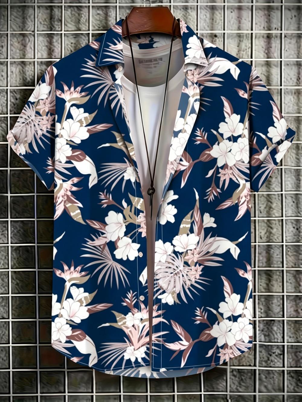 Seaside Hawaiian Style Summer Men s Shirt 3D Plant Floral Oversized Beach Short-Sleeved Shirts Loose Comfortable Men s Clothing S