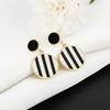 Black & White Striped Round Dangle Earrings - Korean Fashion, Versatile, High-End Jewelry
