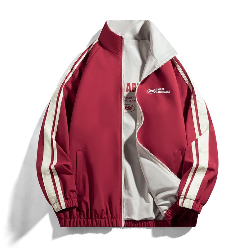 Reversible Jacket, Spring and Autumn New Style, Double-sided Jacket, Men's Stand-up Collar Striped Jacket