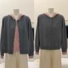 Women's 2026 Spring Double-Breasted Hooded Wool Cardigan Sweater - Color Block, Fake Two-Piece Design