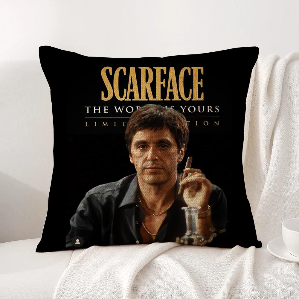 S-Scarface Movie Cushion Cover Summer Coolness Linen Fabric Double-Sided Printing Pillow Case Sofa Home Decor Gift