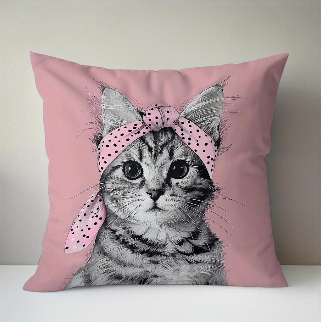 Cute White Kitten Cat Print Pillowcase 45x45cm Cozy Animal Theme Home Decor Square Cushion Case with Zipper Pillow Cover