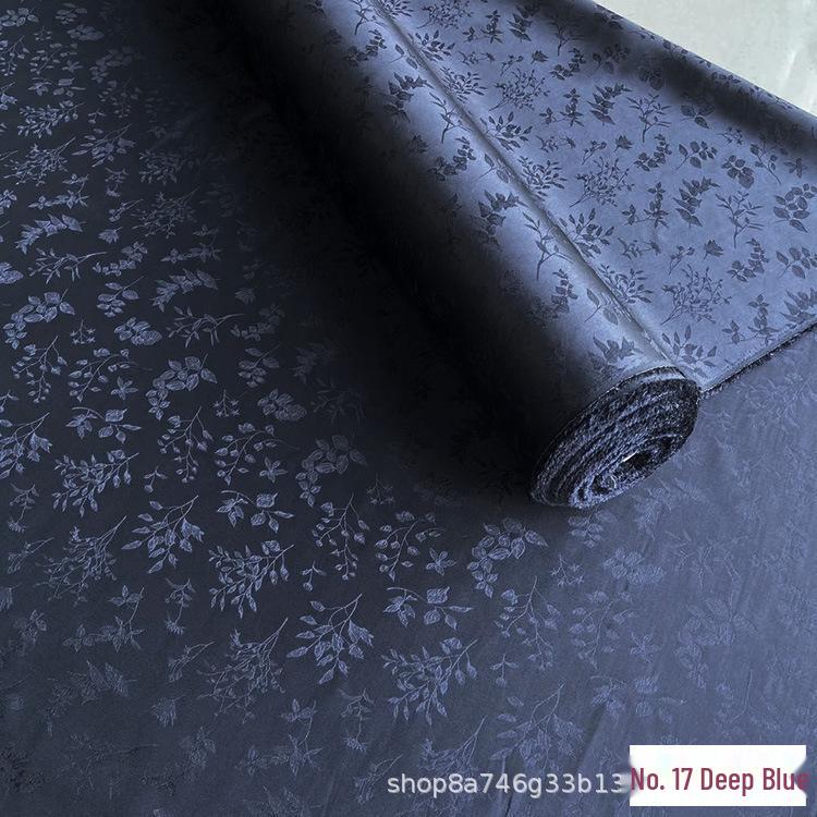 Golden Branch & Leaf Jacquard Sand-Wash Silk Fabric for Chinese Style Hanfu & Cheongsam Dresses