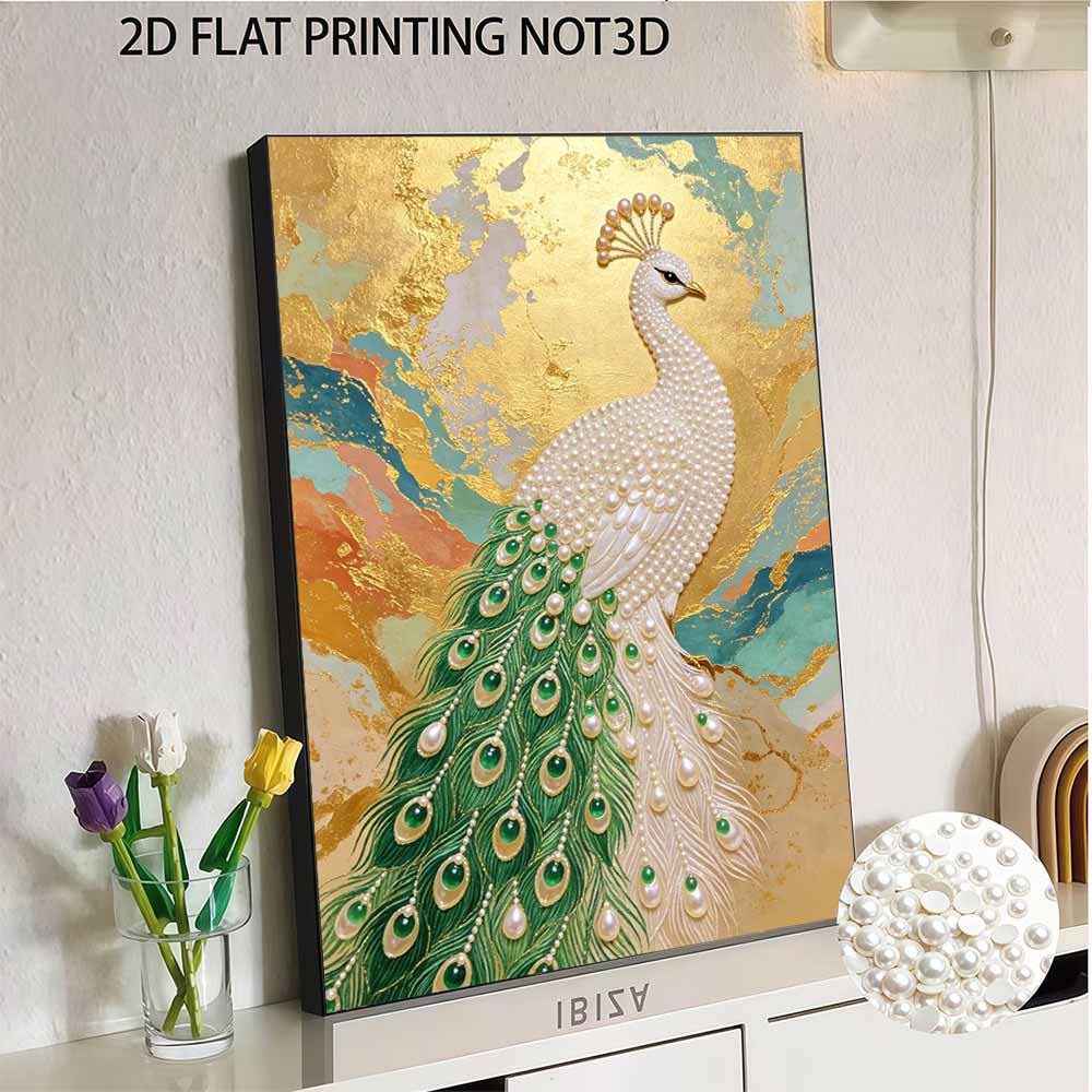 5D Round Pearl Painting Kit Majestic Peacock Pattern DIY Handmade Rhinestone Art Home Interior Decor Gift