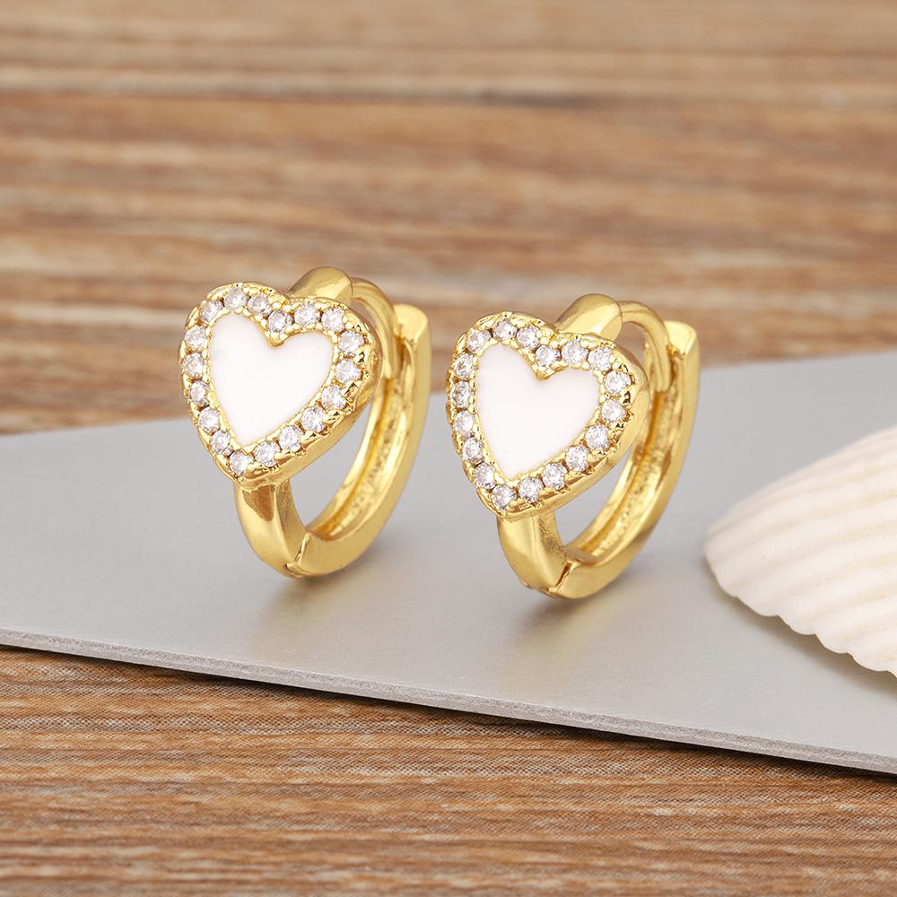 

Nidin High Quality Heart Shape Sparkling Zircon Charm Stud Earrings For Women Girl Vintage Ear Jewelry Daily Party Delicate Gift белый