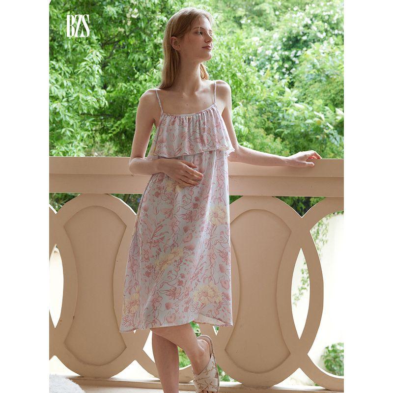 2024 Summer Thin Cool Feeling Floral Sexy Suspender Skirt Plus size Pure Desire Style Pajamas Can Be Worn outside Nightdress Women