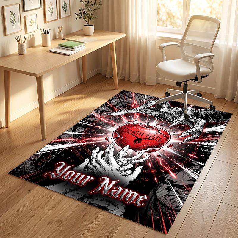 Personalized Crystal Velvet Carpet,Death Note Custom Printed Name, Plush Area Rug For Home Indoor Decor