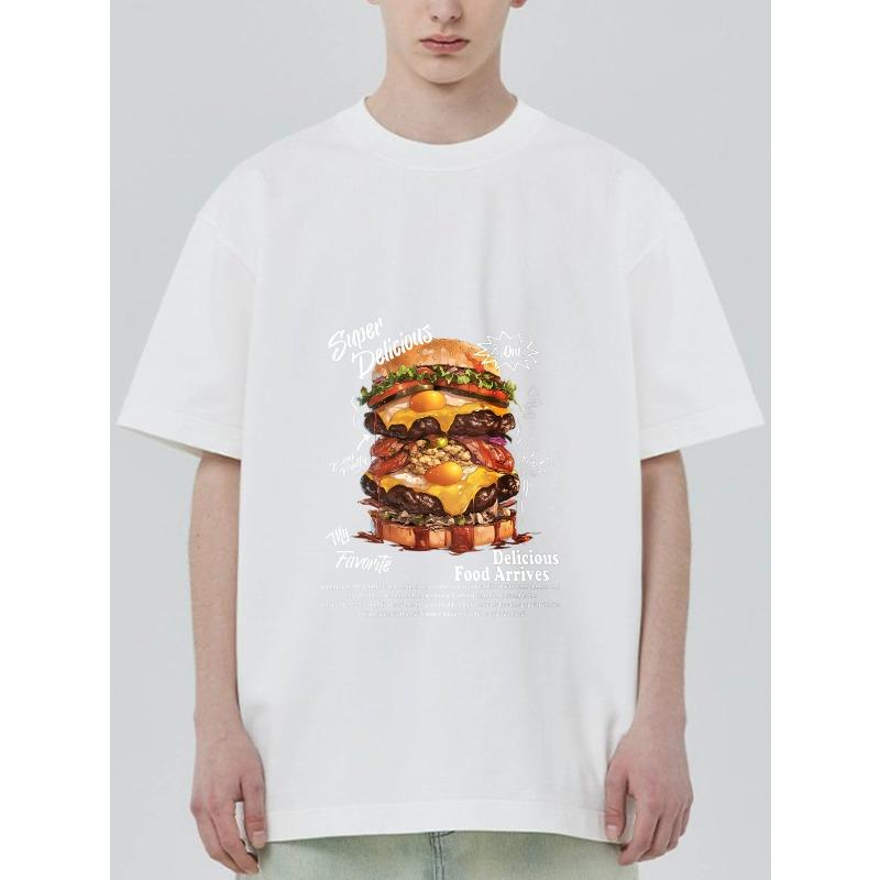 Black T-Shirt with Burger Graphic and Text Print for Casual Wear