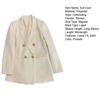 Women Suit Coat Lapel Long Sleeve Double Placket Suit Jacket with Pockets Solid Color Loose Fit Mid-length Business Outerwear