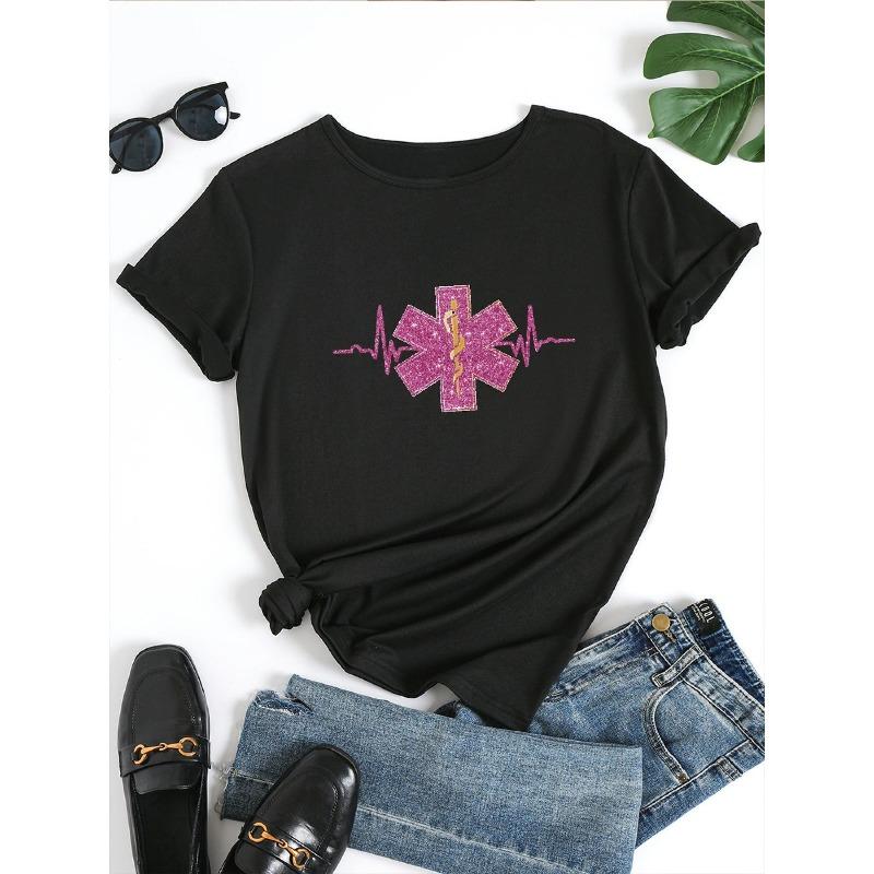 Women'S T-Shirts , Round-Neck for Spring, Summer, And Autumn - Stylish Everyday Women'S Apparel in Standard Size Codes