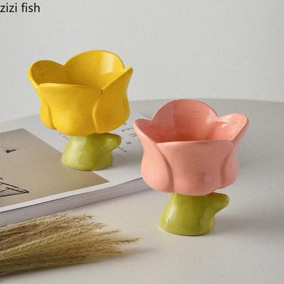 Keramická miska Kreativní miska na dezert ve tvaru tulipánu Květinová miska na zmrzlinu Miska na svačinu Ovocné mísy Domácí nepravidelné nádobí