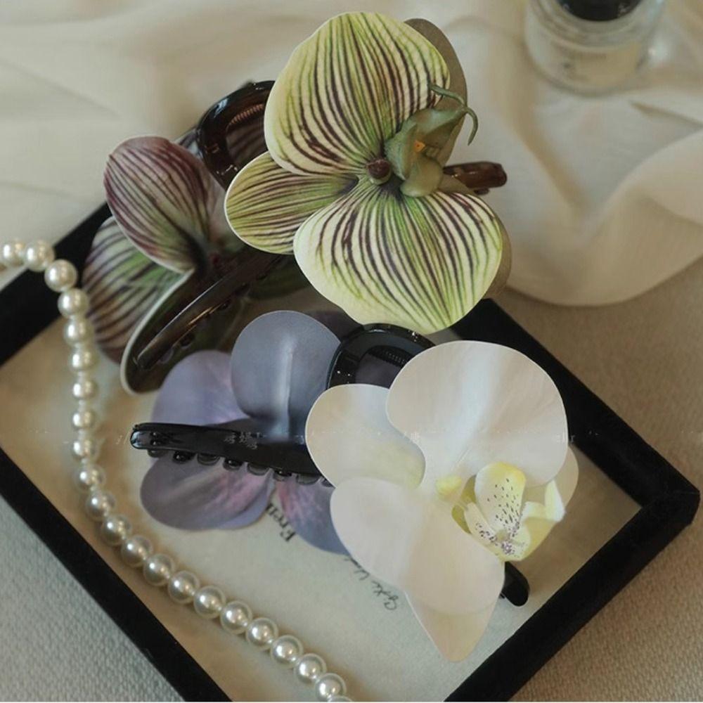 Bohemia Barrettes Flower Hair Claw Shark Clip Large Shark Clip Butterfly Orchid Hair Clip  Daily