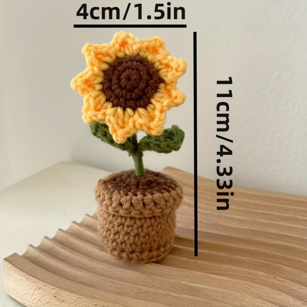 Simulated Flower Hand Woven Small Potted Plant Tulip Sunflower Hook Weaving Desktop Decoration Simulated Flower Ornament Gift