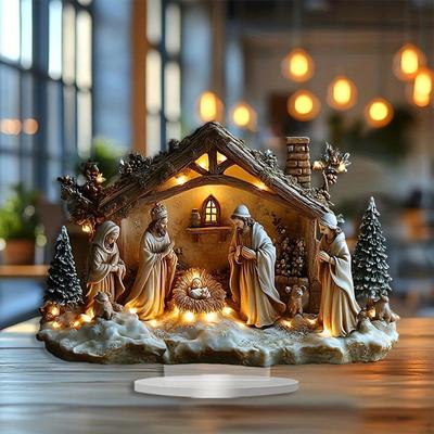 Betlehem akrylové znamenie Desktop Ornament Centerpiece, Vianočné dekorácie Dekoratívne plaketa pre