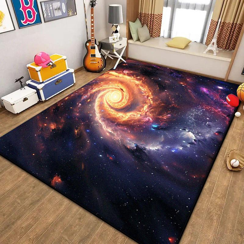Abstract Decoration Home Carpet Living Room Fluffy Starry Sky Rug Antiskid Sofa Table Mat Foldable Large Area Rugs Easy Clean