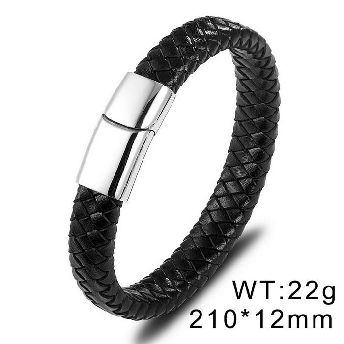 KALEN 13mm Width Men Mature Gold/Silver/Black Stainless Steel&Cowhide Leather Bracelet 21cm&Mature