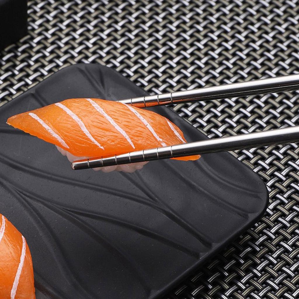 Set de Bețișoare din Oțel Inoxidabil, 5 Perechi, Reutilizabile, Ușoare, Metalice, Japoneze, Chinezești, Coreene, Anti-alunecare, Sigure pentru Mașina de Spălat Vase