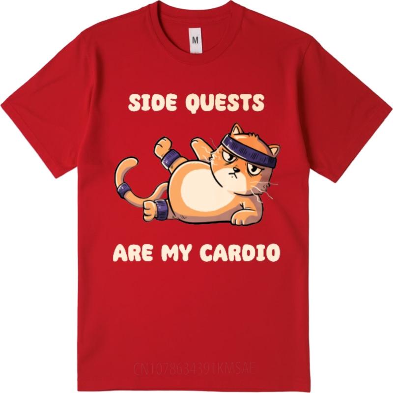 Vintage Tshirt Minimalist Tshirt Adult Women Round Neck tshirt Daily Wear Side Quests Are My Cardio Cat Stylish Men Top tees S