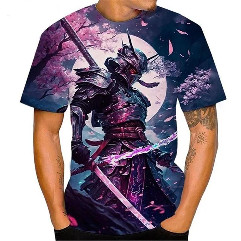 Japanischer Samurai 3D-gedruckt Herren Damen Mode Streetwear Übergroß Kurzarm T-Shirt Tops Herrenbekleidung