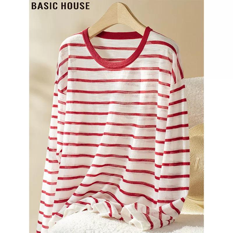 Basic House Women s Color-block Striped Long-Sleeve T-Shirt S