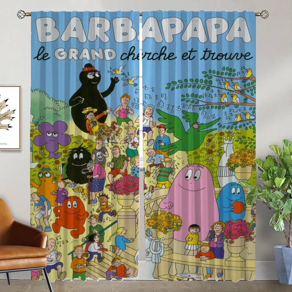 Les Barbapapas Partition Kitchen Curtains 2 Pieces Anti-mosquito Curtains for Living Room Curtain Halloween Decoration Shades