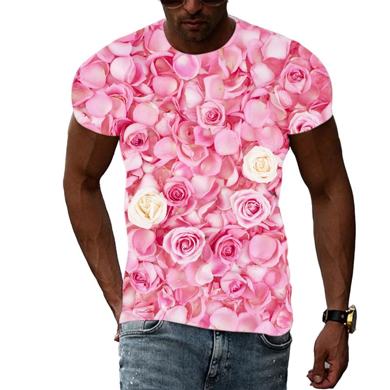 Summer Rose Flower Graphic T Shirts For Men and Women Fashion Casual Personality O-neck Print T-shirt 3D Harajuku Style Tee Top