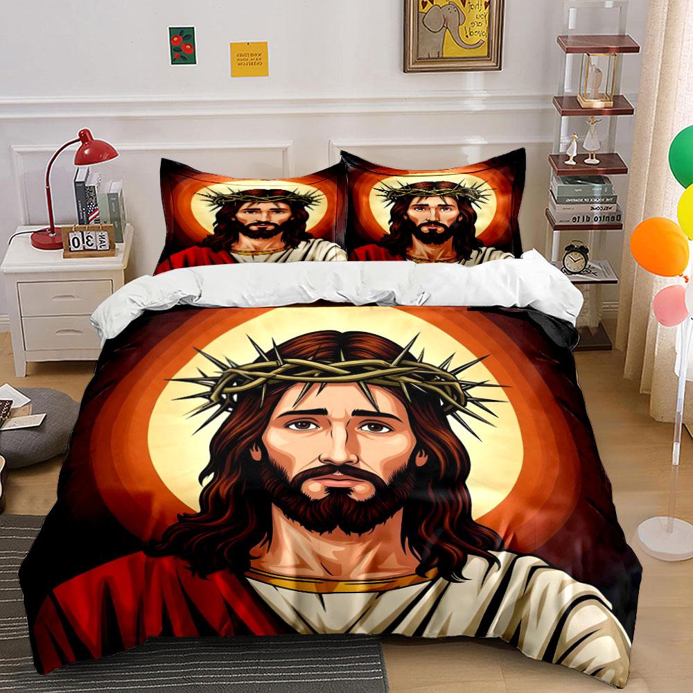 Haloed Jesus with Crown. Bedding Sets Duvet Cover Sets Duvet Covers Pillowcases(1 * Duvet Cover 2 * Pillowcases, Without Duvet Insert)