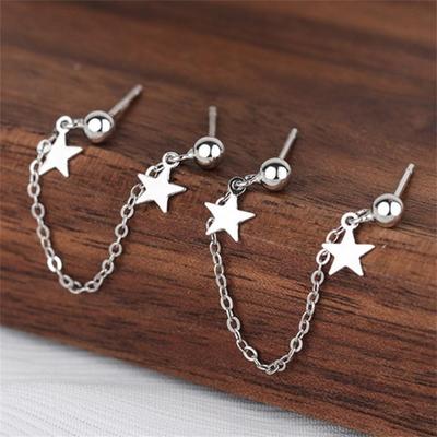 Унікальні Сріблясті Сережки-Пусети з Подвійною Зіркою для Жінок Дівчат Милі Модні Металеві Кафи 4.2СМ Ланцюжок Китиця Boucle D'oreille Ювелірні Вироби