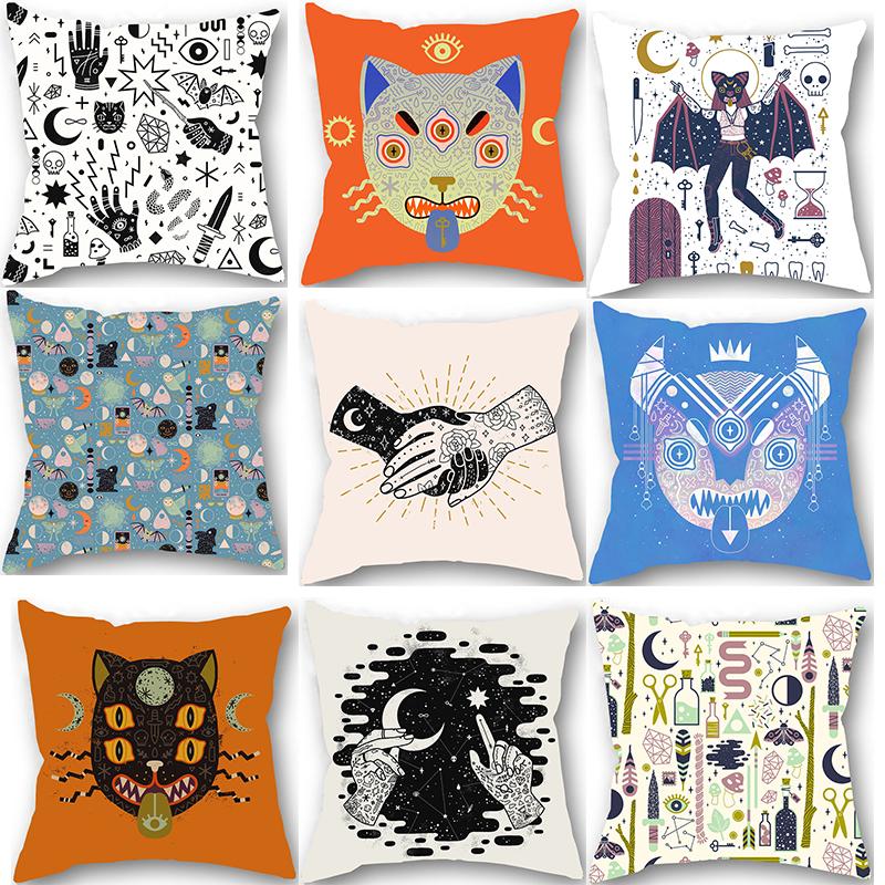 

Customizable Witch Cat Print Throw Pillow Cover Home Sofa Car Cushion Cover Wholesale Halloween Decoration Room Pillow Cover