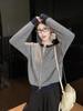 Korean Contrast Color Wool Knit Cardigan - Women's Loose Fit Long Sleeve Zipper Sweater