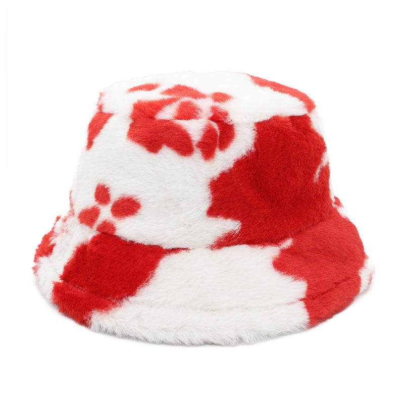 Bucket Cow Pattern Plush Retro Bucket Hat Season Thickened Warm Hat Women S Versatile Basin Hat M（56-59cm）