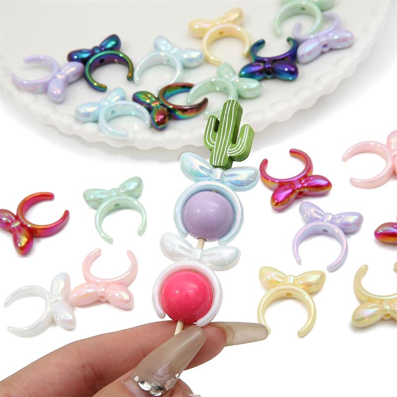 4pcs 25mm Acrylic Rabbit Bow Beads Charm for Necklace Keychain DIY Jewelry Craft Making