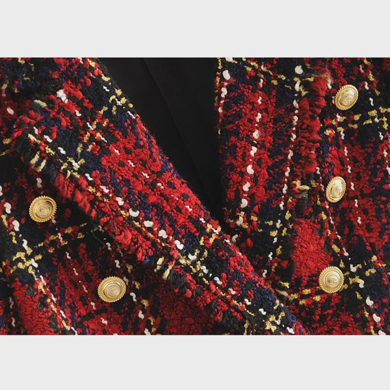 Dámské podzimní sako evropského a amerického střihu, slim fit, bavlněné, kostkované, s dlouhým rukávem