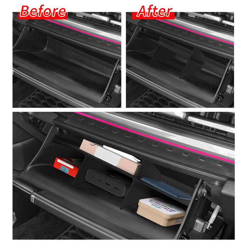 LUCKEASY for Hyundai Santa Fe 2024 2025 Car Glove Box Partition ABS Storage Tray Organizer Glovebox Container Accessories Black