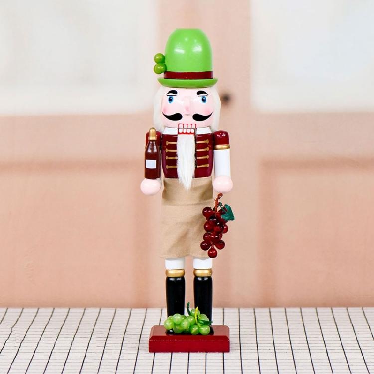 Sammelbarer 36CM Schnitznussknacker Figur mit Wein und Traube Weihnachts-Tischschmuck Holz Wohnakzent Geschenk