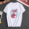 Kawaii Fox Print Ladies Tshirt Ladies Casual Basis Ocollar White T Shirt Short Sleeve Ladies Tshirt Cute Animal Graphics Tops