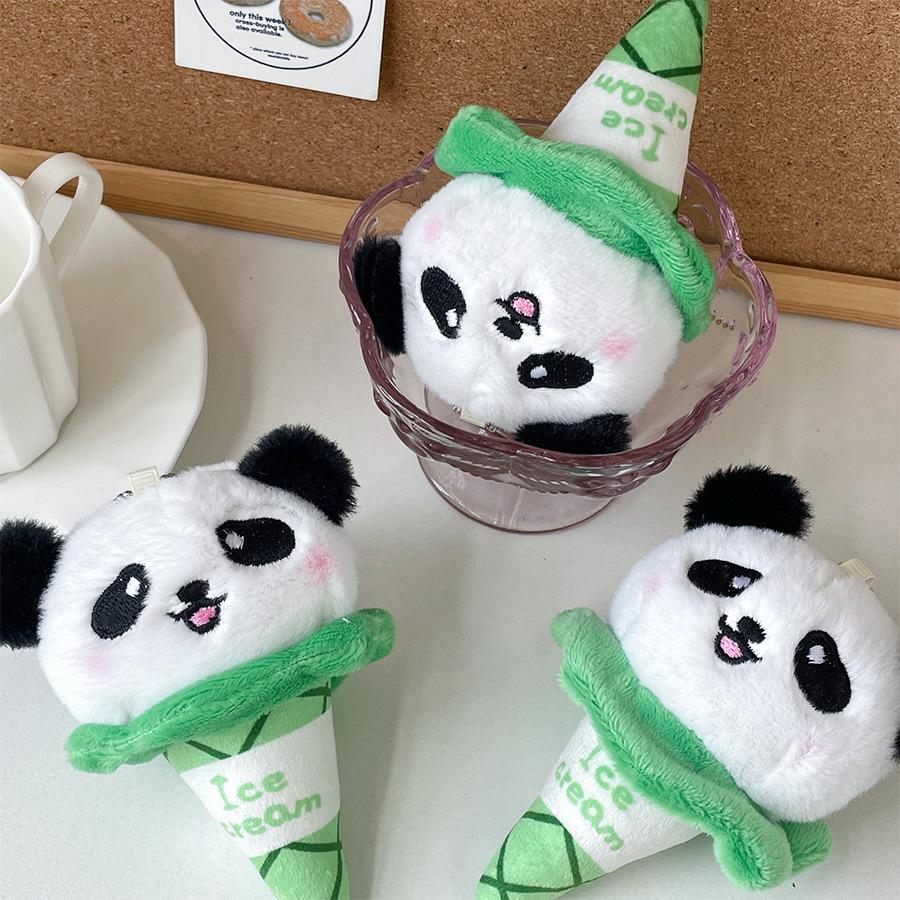 Cute Cone Panda Plush Toy Ice Cream Little Panda Plush Doll Schoolbag Keychain Pendant