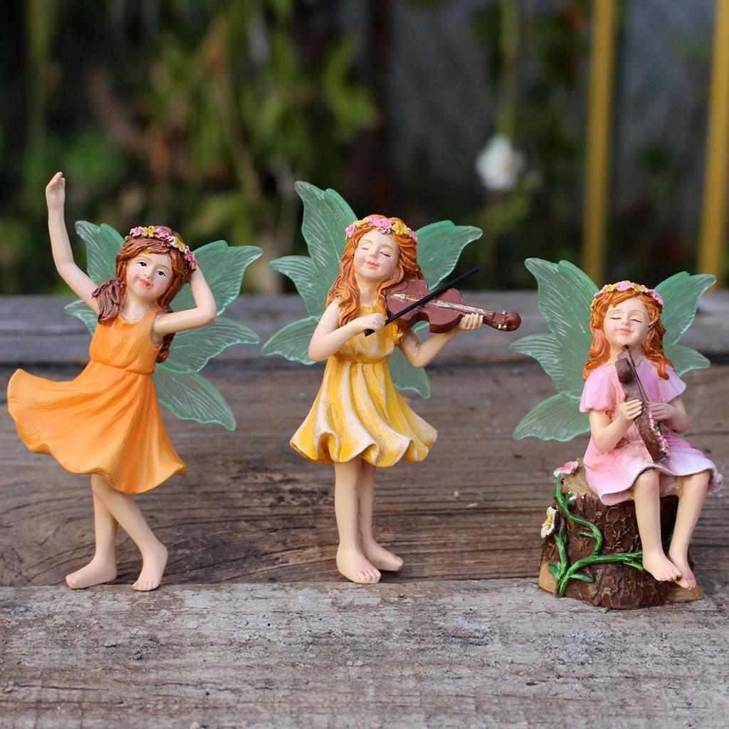 3pcs Mini Resin Playing Dance Flower Fairy, Very Cute Fairy Model Flower Pot And Sand Table Decoration, Suitable As A Gift For F