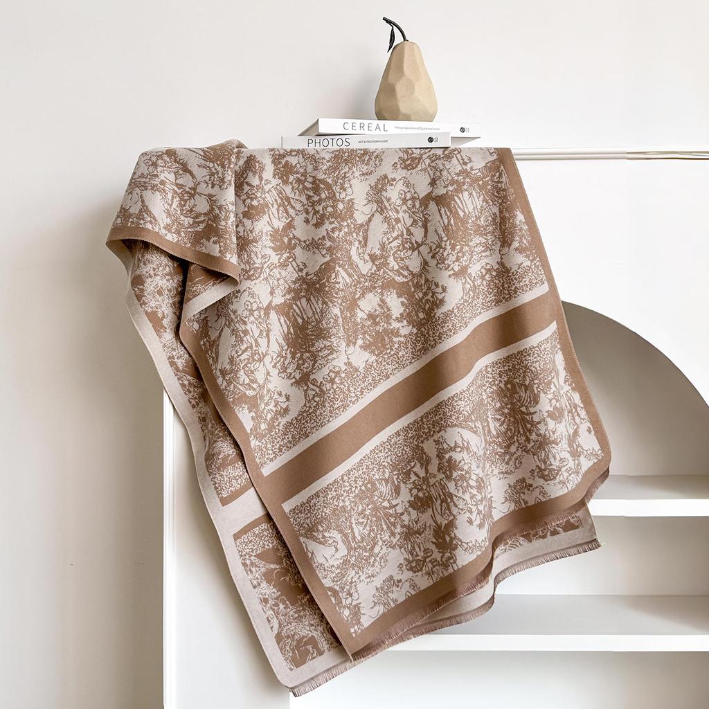 Elegant Ladies' Pashmina Autumn & Winter Thick Warmth Double Sided Tassel Printing Shawl Coldproof Windproof Blanket Scarf